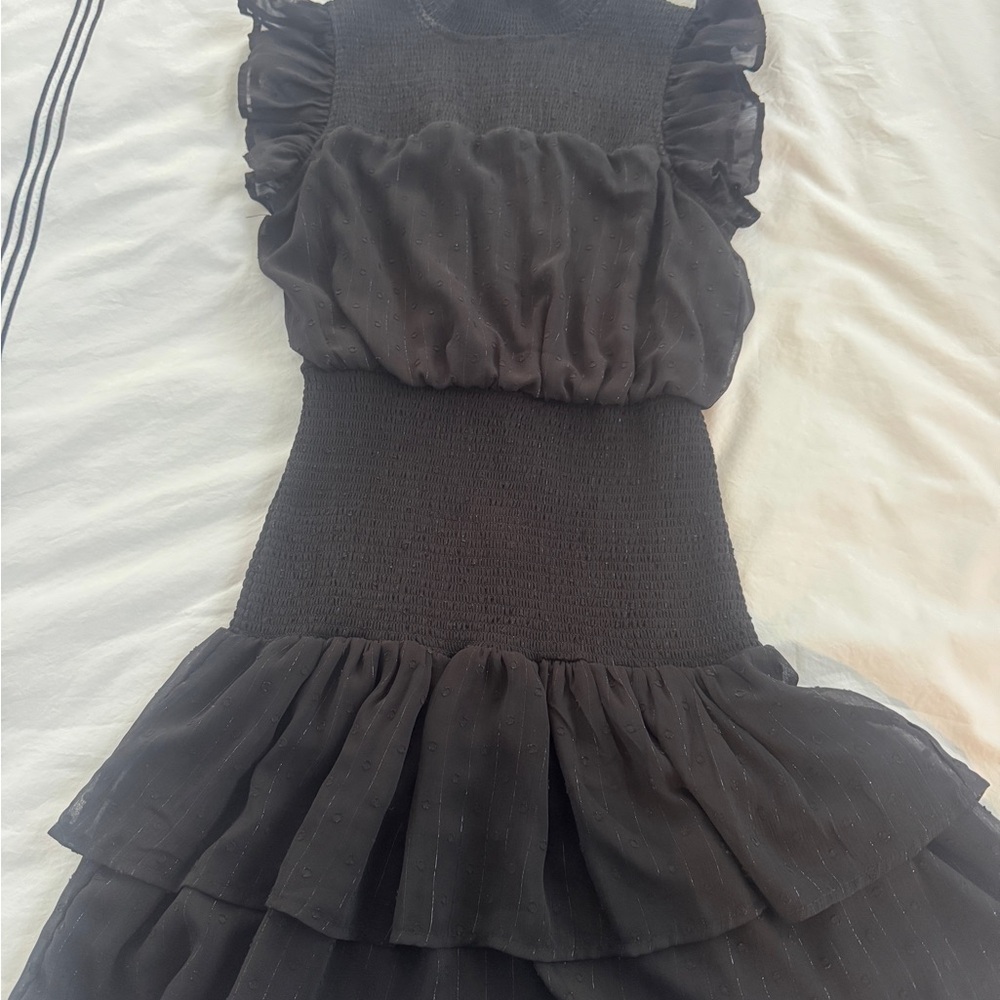 AQUA BLACK PLEATED DROP WAIST MINI DRESS HIGH NECK